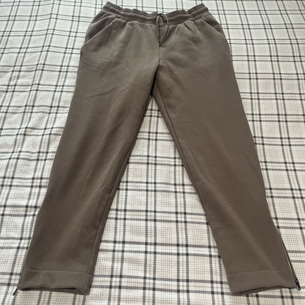 Athleta Coaster Luxe Joggers Brown‎ Fleece Ankle Zip Sweatpants Medium